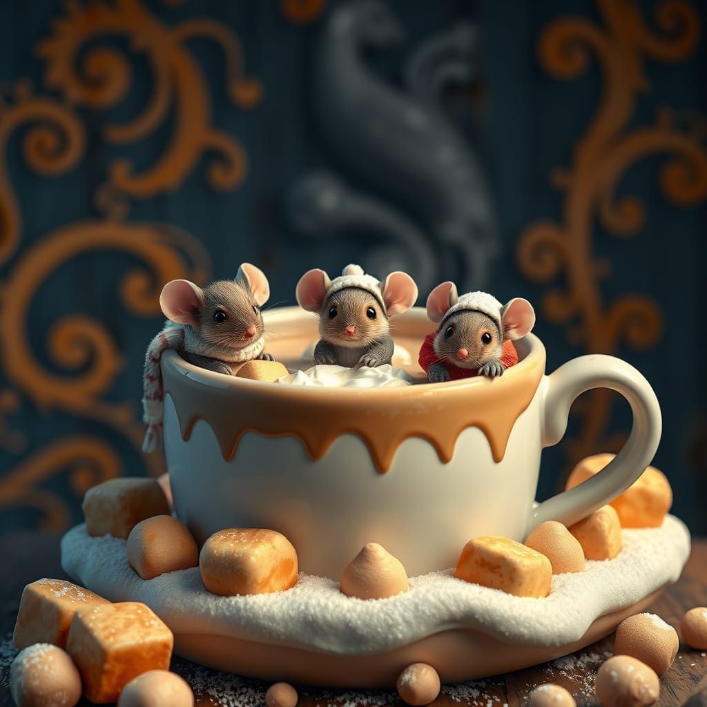 Magical Winter Whimsy: Mice Savor Hot Chocolate