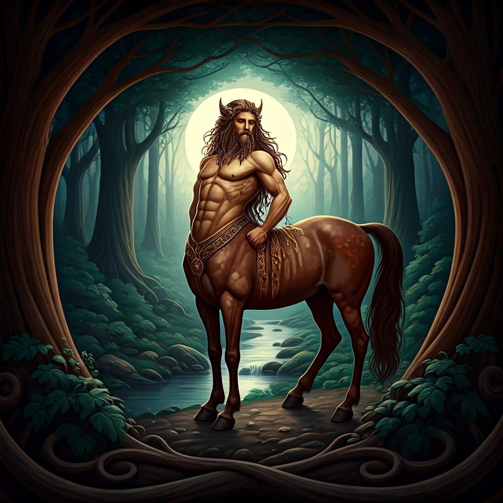 Centaur in Moonlit Forest, Classical Greek Style