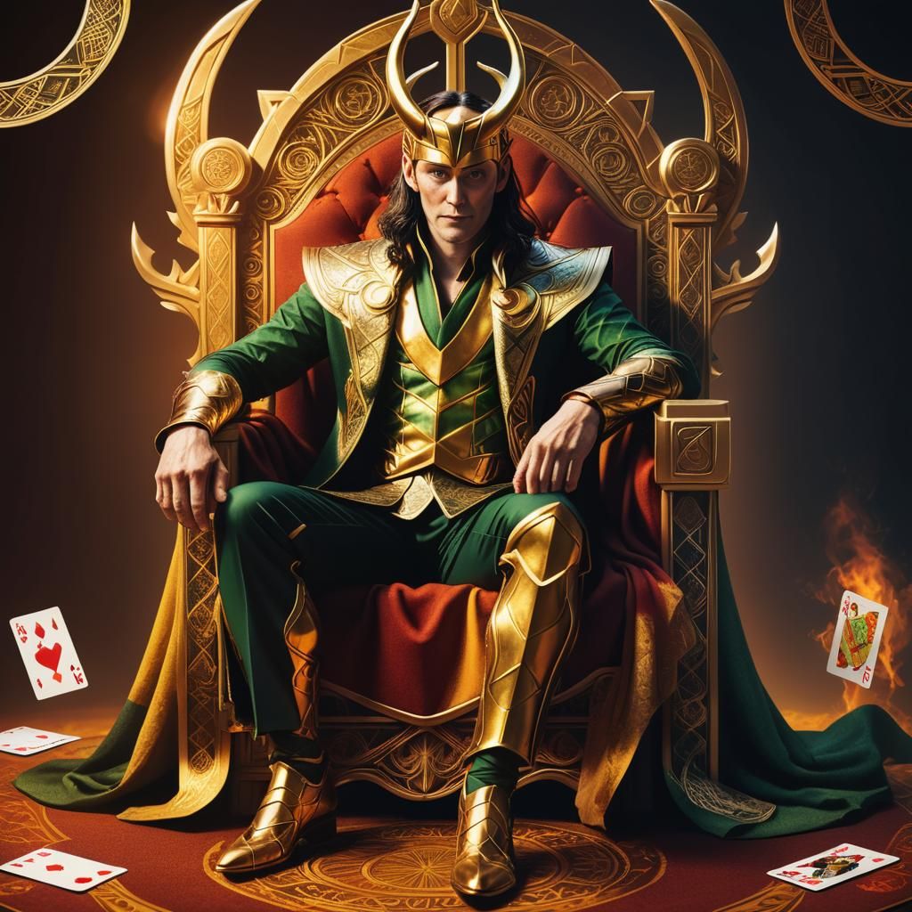 Loki on Throne Playing Card in Golden Hour