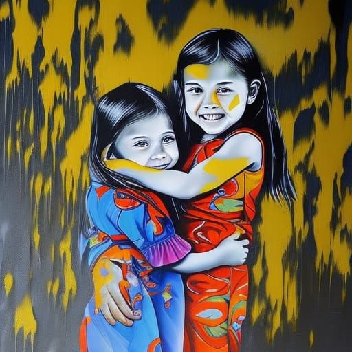 Mother and Daughter in Graffiti Splash Art Style