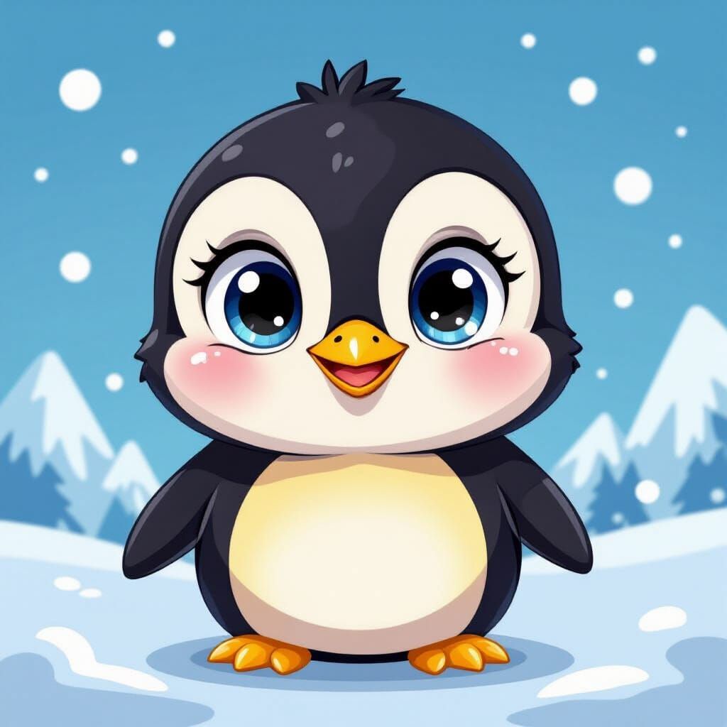 Cute Cartoon Penguin with Bright Yellow Stripes