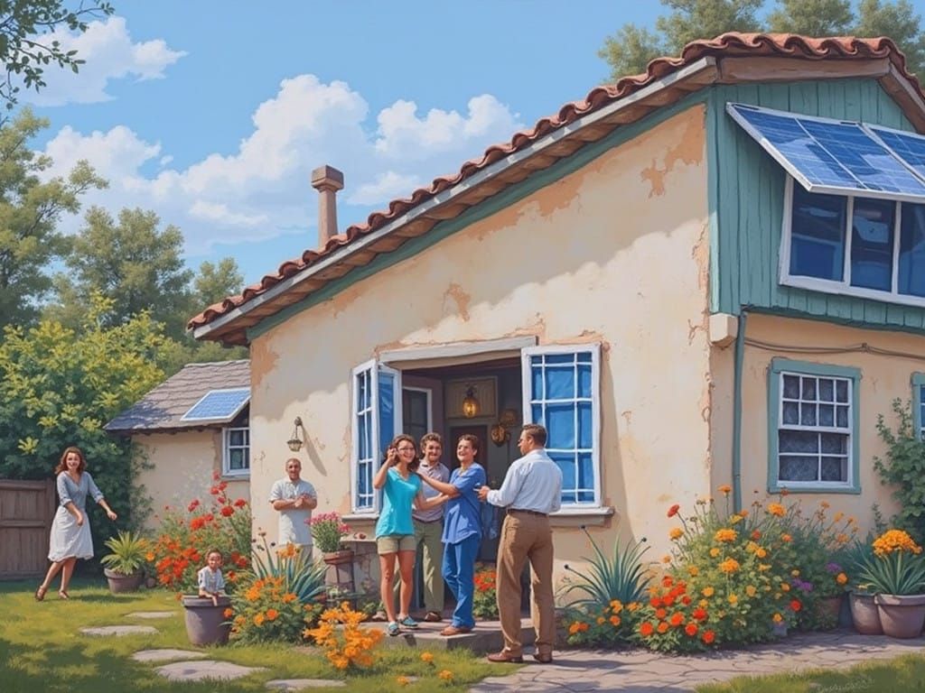 Warm Traditional Home with Solar Panels in a Vibrant Backyar...