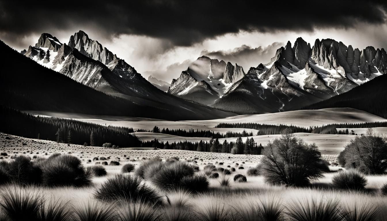 Dramatic Mountain Landscape in Black and White