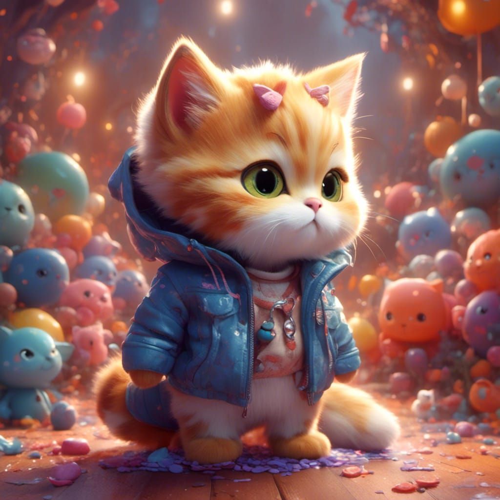 Cute Pastel Baby Cat in Boots, 3D Cartoon Art