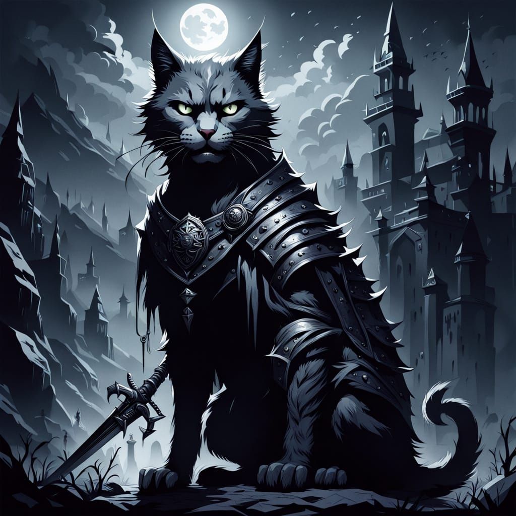 Medieval Feline Vigilante in Dark Fantasy Style