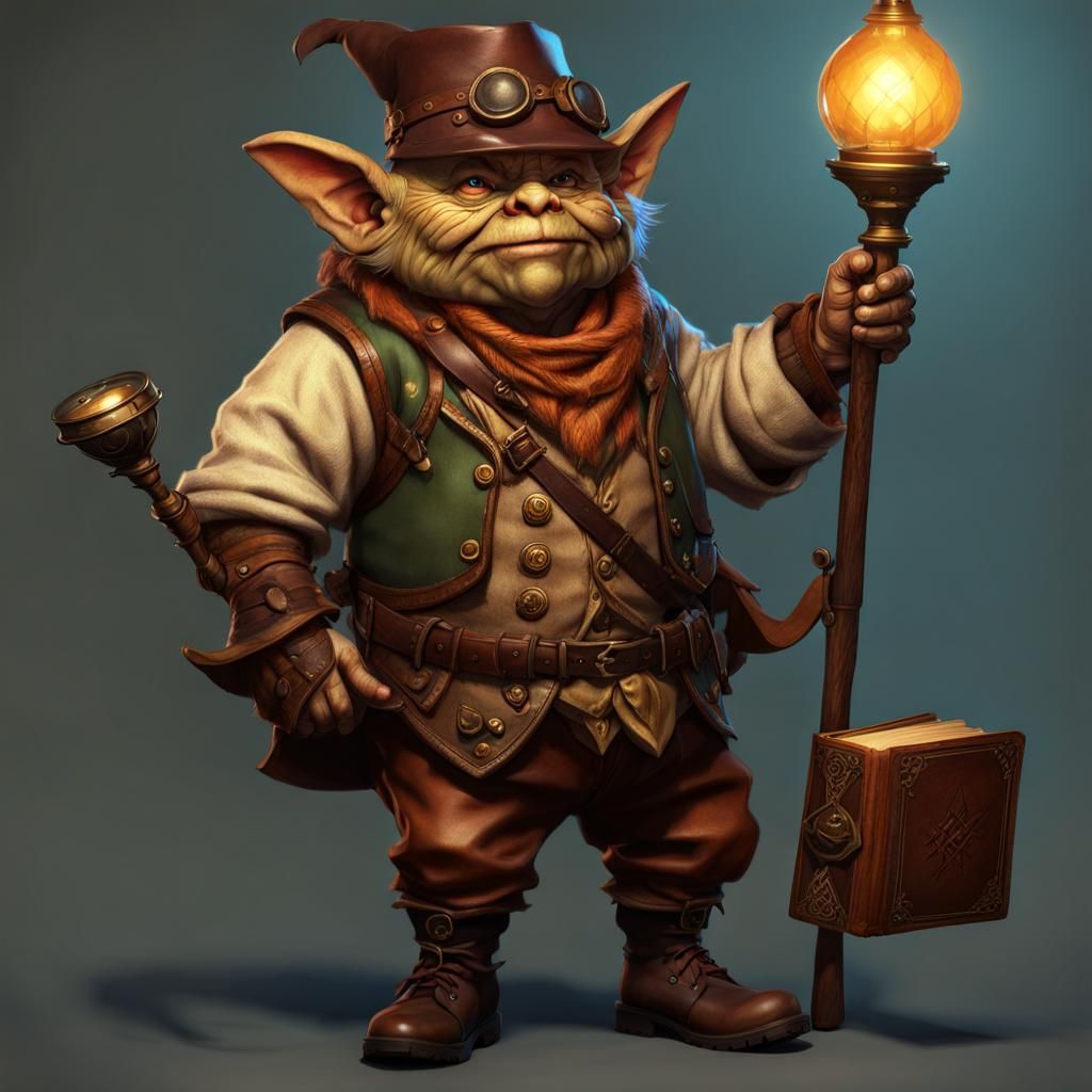 Half-Dwarf Goblin Bard with Lantern-Staff