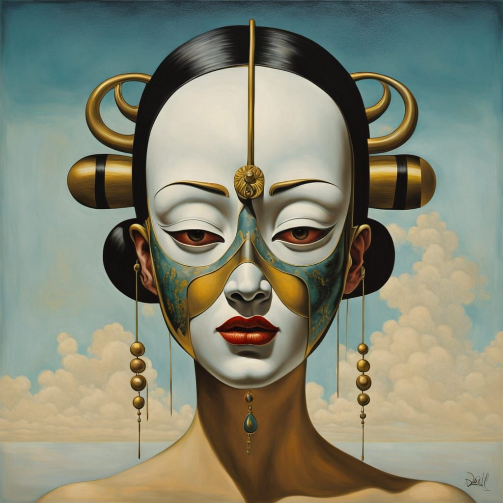 Japanese Gothic Female in a Surrealistic Bauhaus Masked Port...
