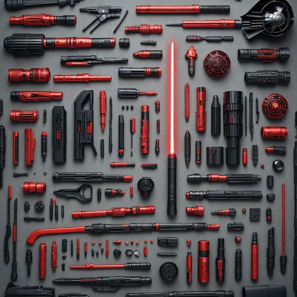 Darth Vader's Lightsaber: Hyperrealistic Knolling Compositio...