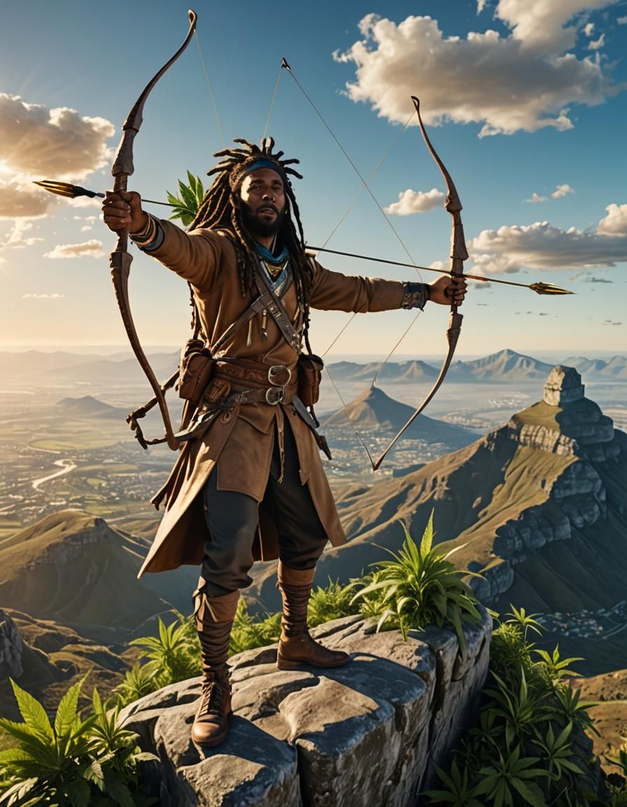 Epic Landscape: Man with Bow on Table Mountain