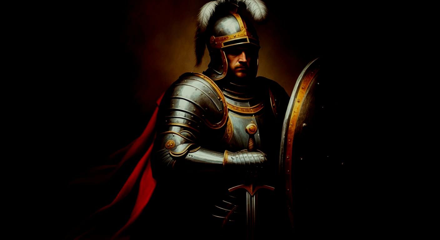 Noble Knight in Armor, Old Master Oil Painting