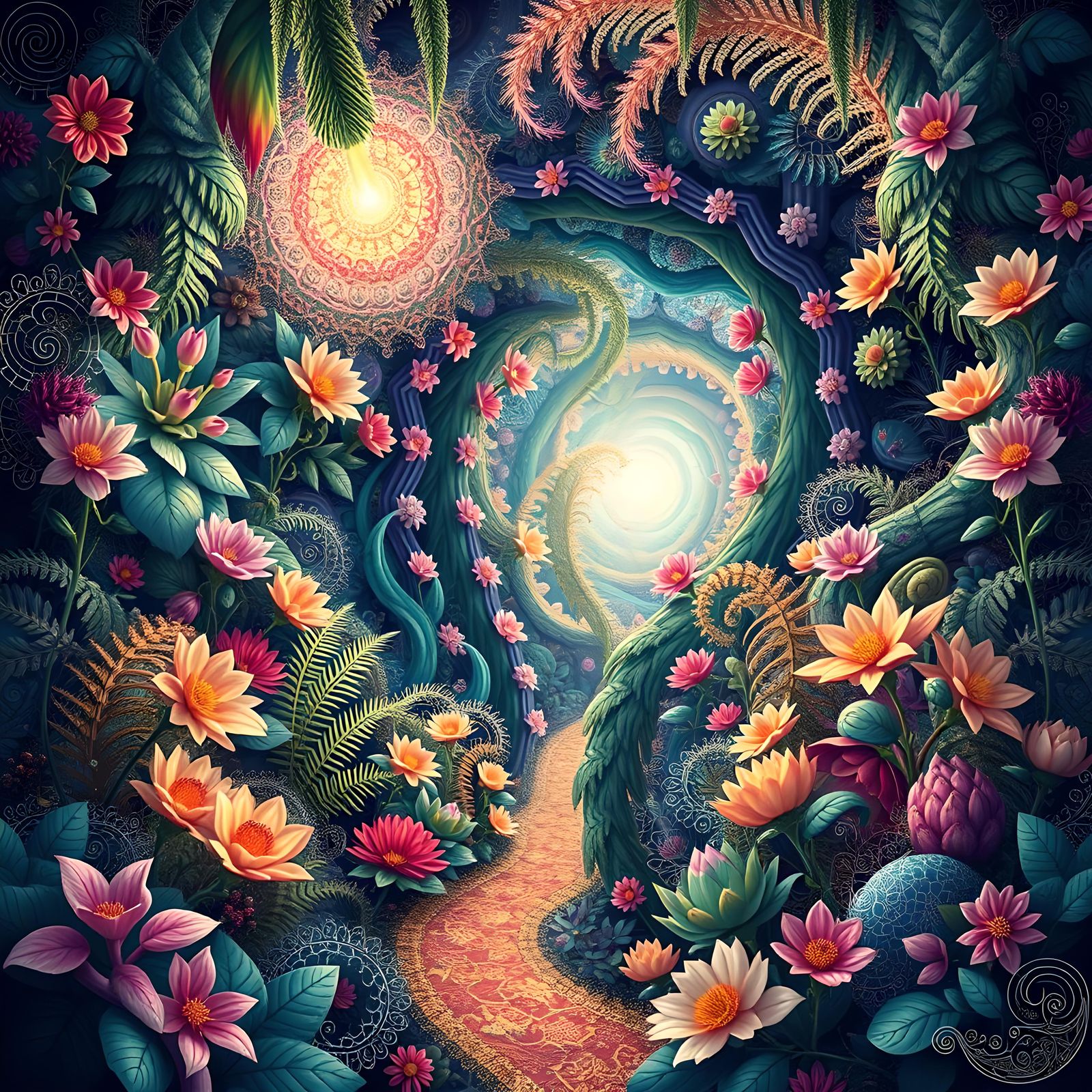 Abstract Botanical Garden with Vector Fractal Design