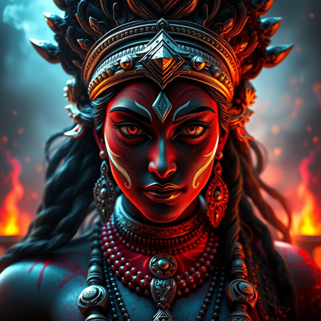 Cyberpunk Goddess Kali Portrait in Triadic Colors