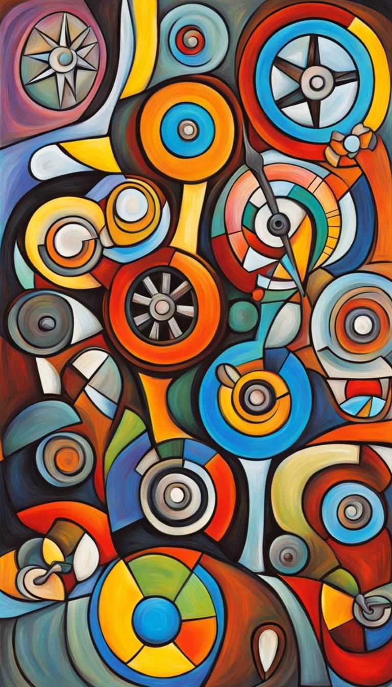 Abstract Wheels of Time in Cubist Style