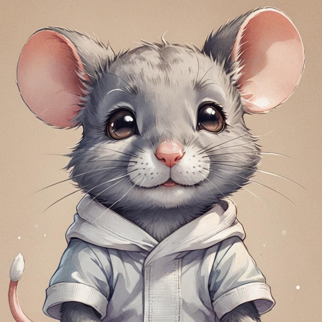 Kawaii Anime Mouse Portrait in Manga Style