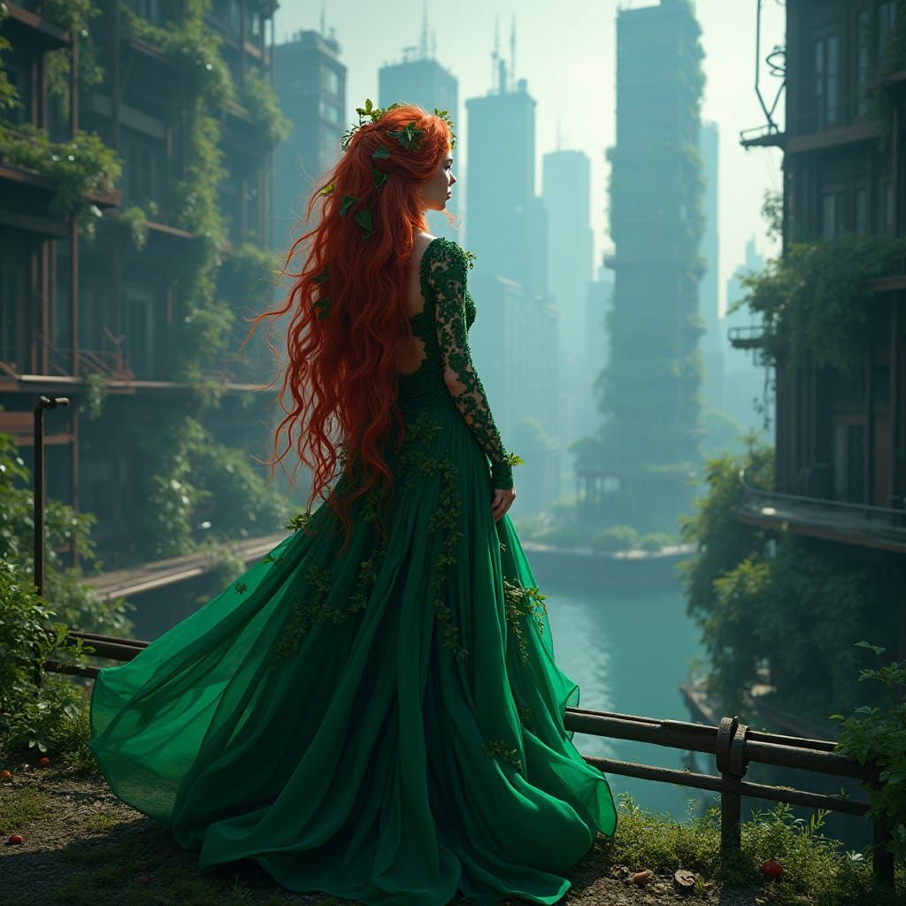 Poison Ivy in a Lush, Overgrown Metropolis