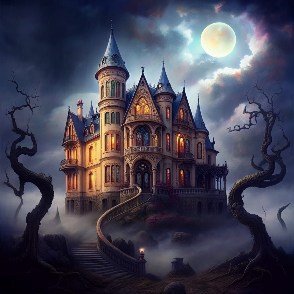 Ethereal Baroque Mansion Under the Luminous Moon