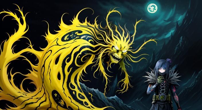 Symbiotic Ooze Escaping Tattoos in Anime Style