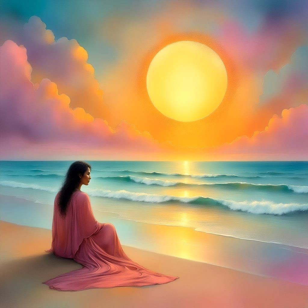 Impressionist Landscape with Serene Seaside Scene