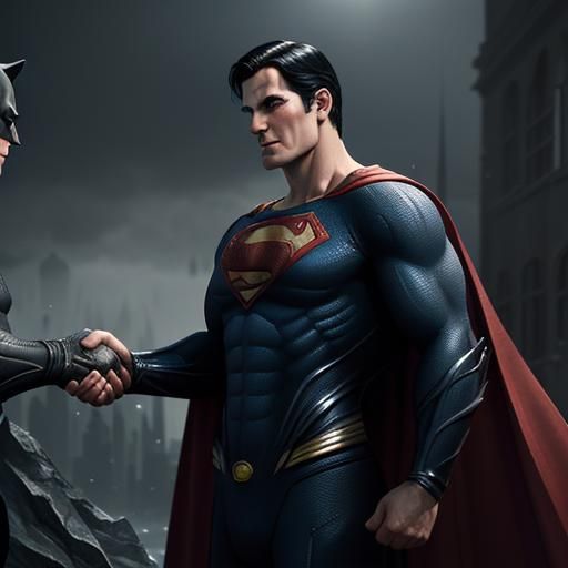 Superman and Batman Shake Hands: Detailed Matte Painting
