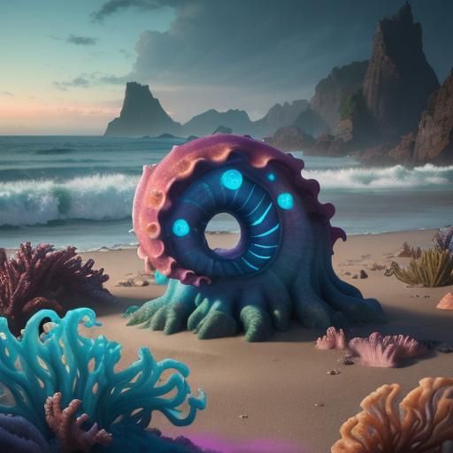 Underwater Methane Sea with Bioluminescent Life in 3D