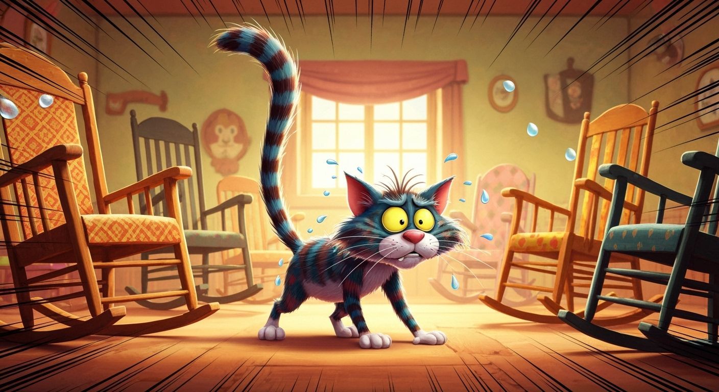 Frantic Cat in Rocking Chair Room, Animated Style