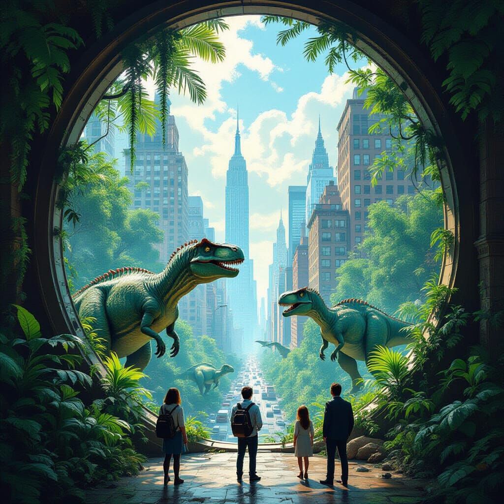 Dinosaurs Glimpse New York City: A Stalenhag-esque Vision