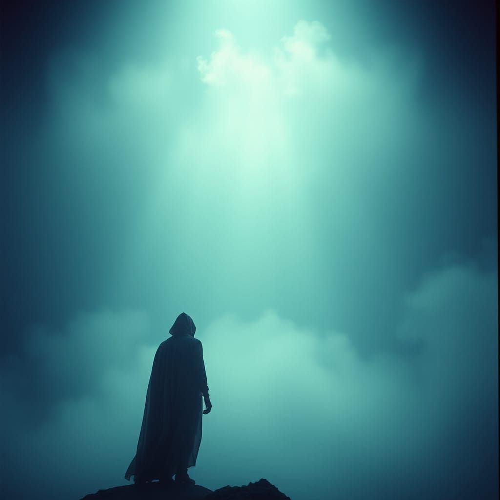 Mystical Figure Witnesses a Rebirth: Cinematic Film Still