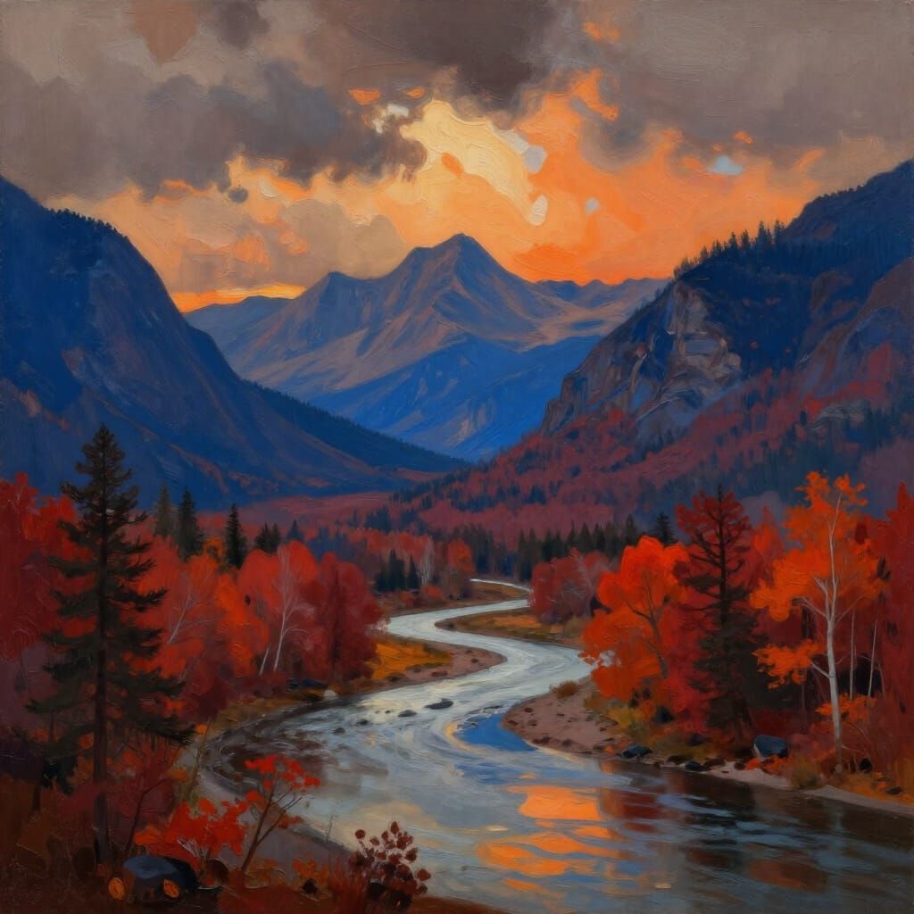 Dramatic Mountain Vista with Reflecting River