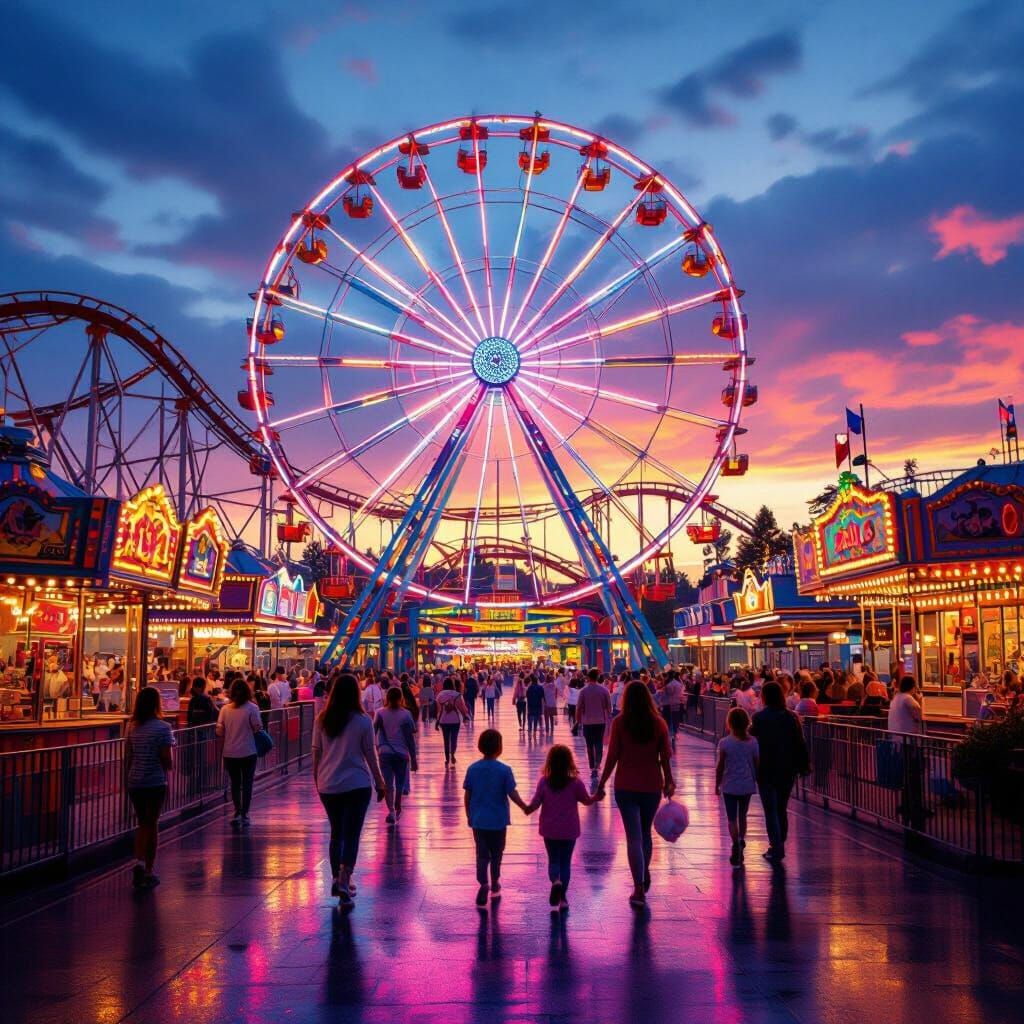 Amusement Park at Sunset Cinematic Film Still