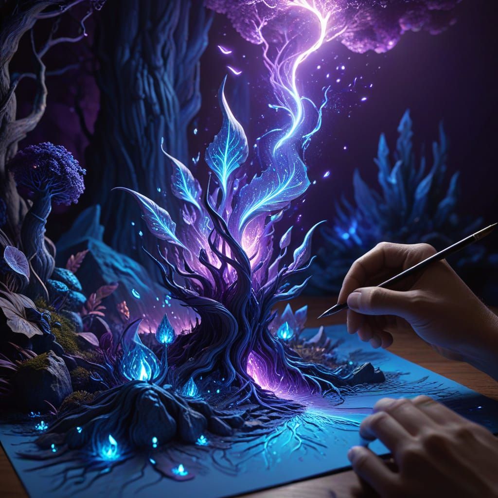 Artist's Hand Sketches 3D Fantasy Scene Coming Alive