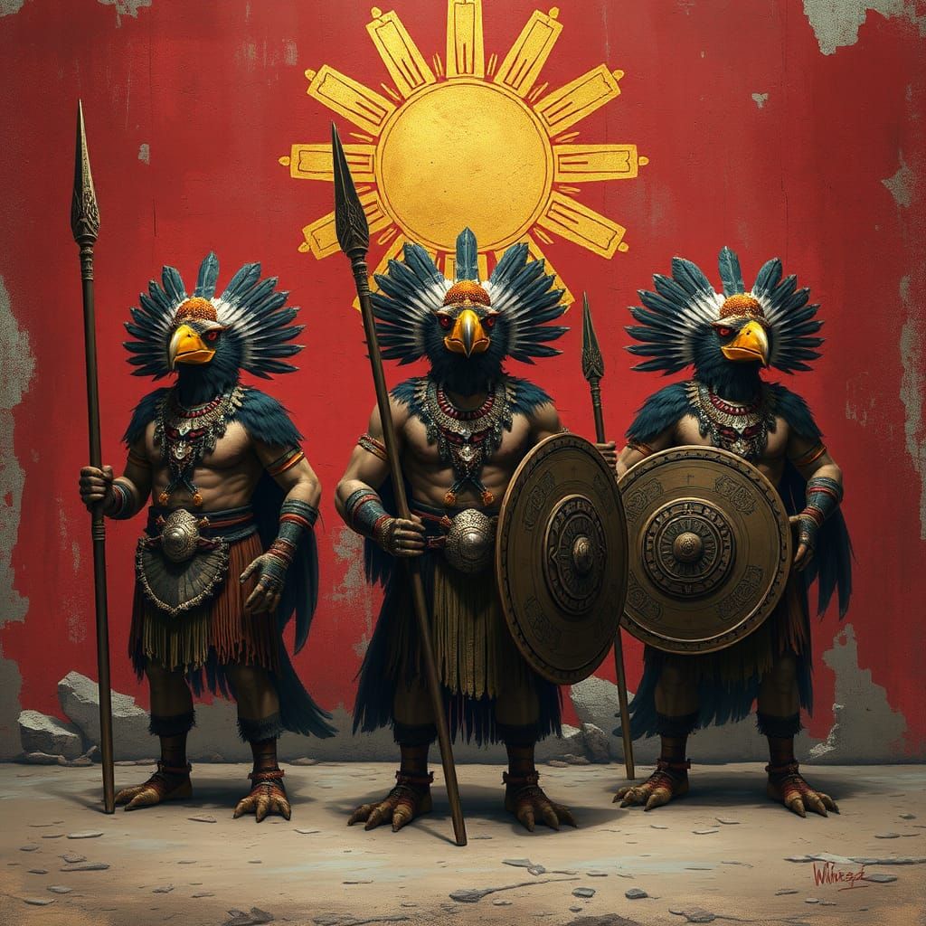 Eagle Warriors Stand Resolute in Ancient Mesoamerican Style