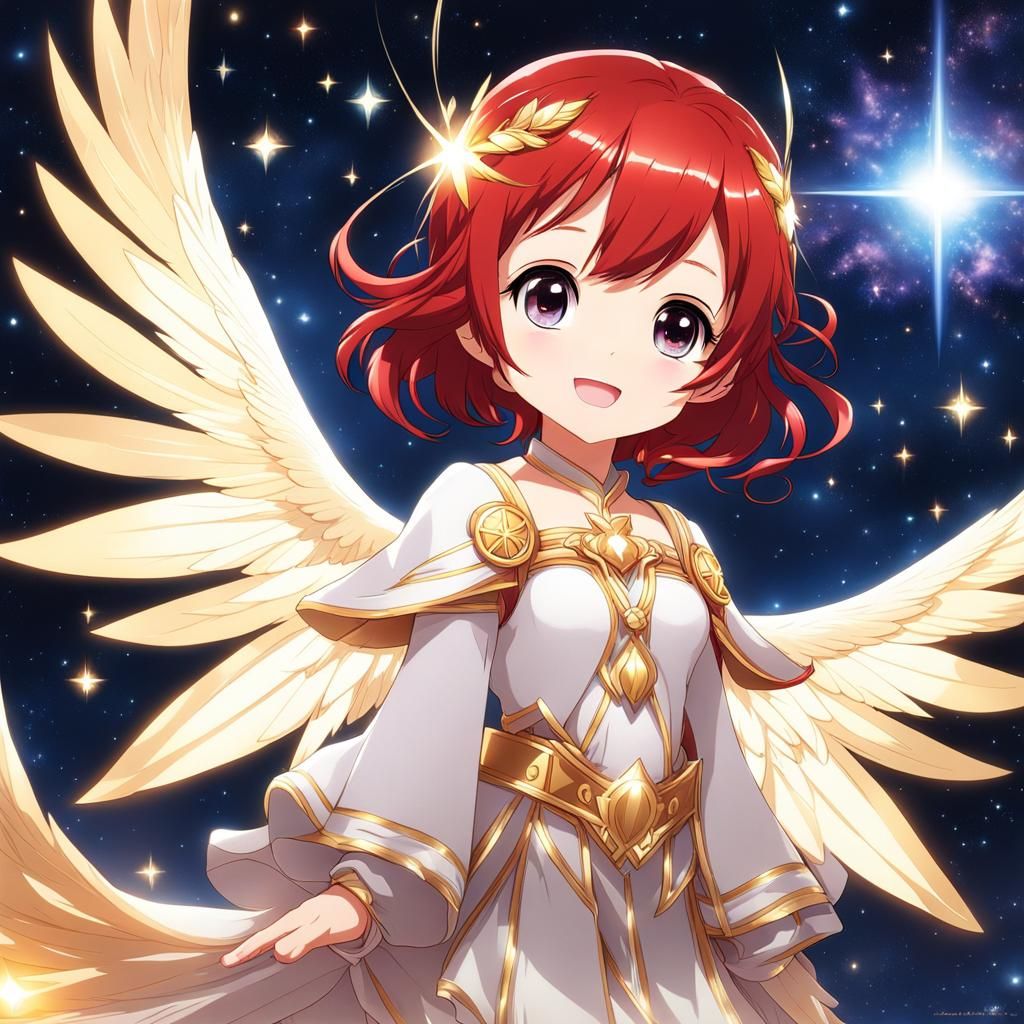 Chibi Angel Girl in Dreamcore Starry Scene