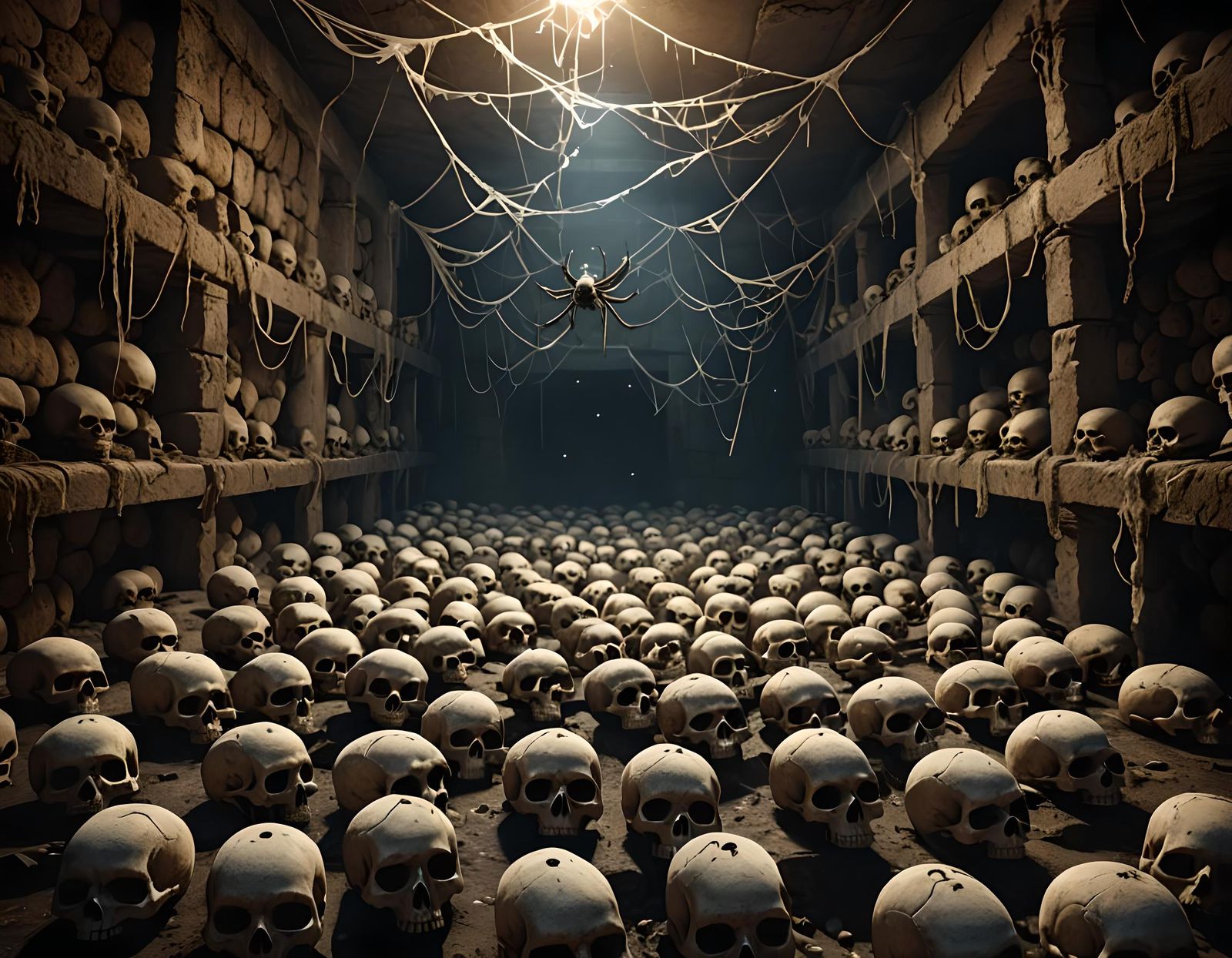 Creepy Skulls in Dark Catacombs Rendered in Unreal Engine