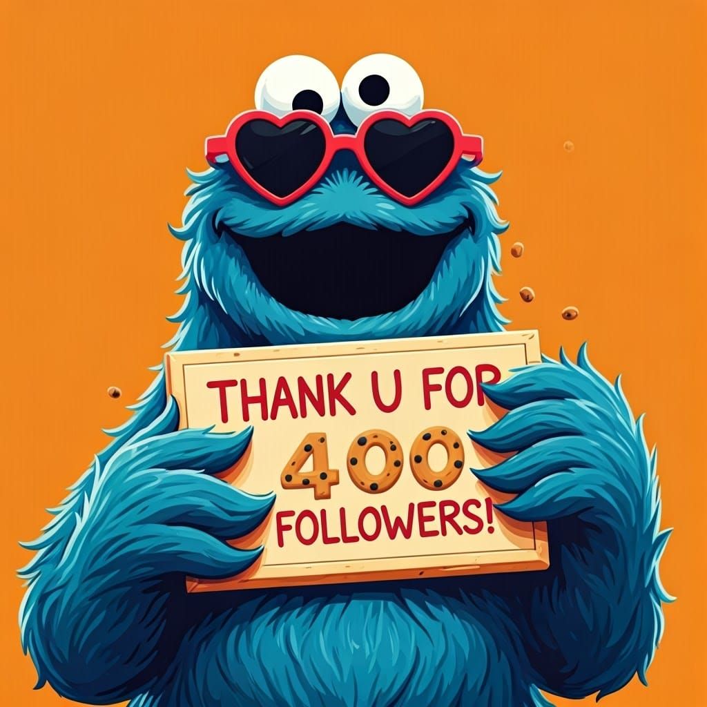 Cookie Monster Thanks Followers in Pop Art Style