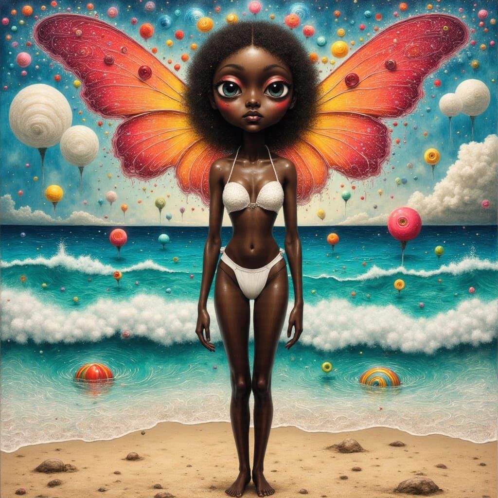 Vibrant Neo-Expressionist Beach Scene in Lowbrow Art Style