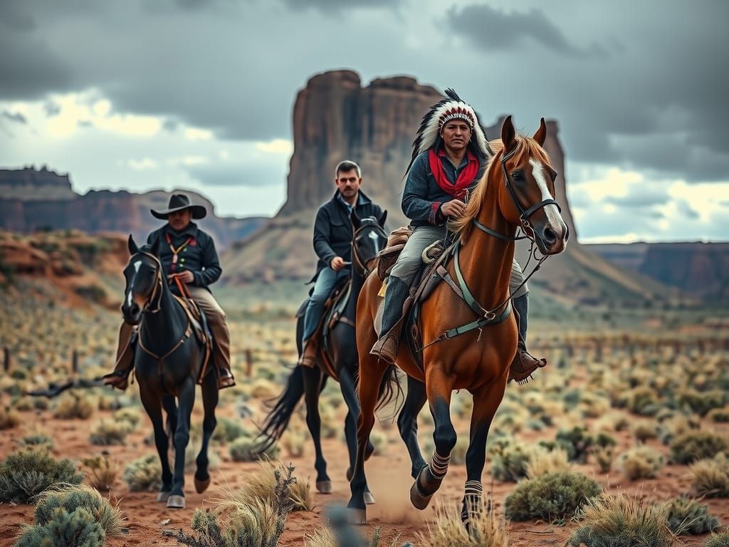 Navajo Men on Horseback in New Mexico, HDR