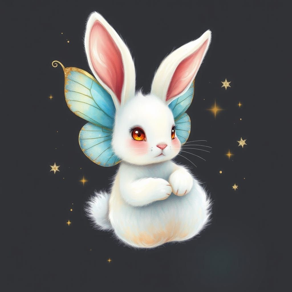 Whimsical Bunny Soars with Delicate Wings and Sparkling Eyes