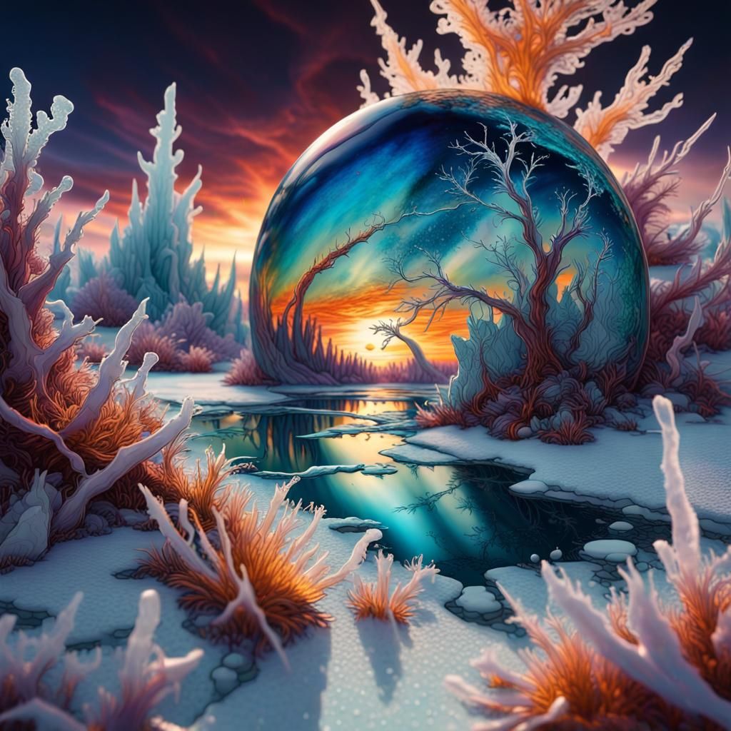 Ethereal Frozen Planetscape in a 3D Digital Art Style