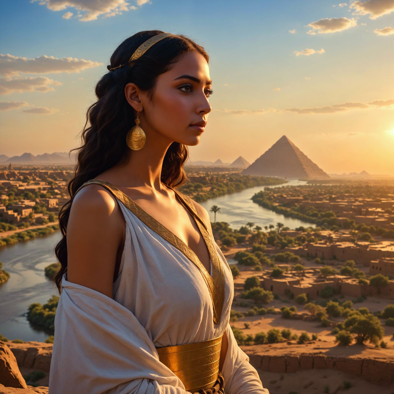 Egyptian Peasant Girl at Sunrise with Brush Strokes