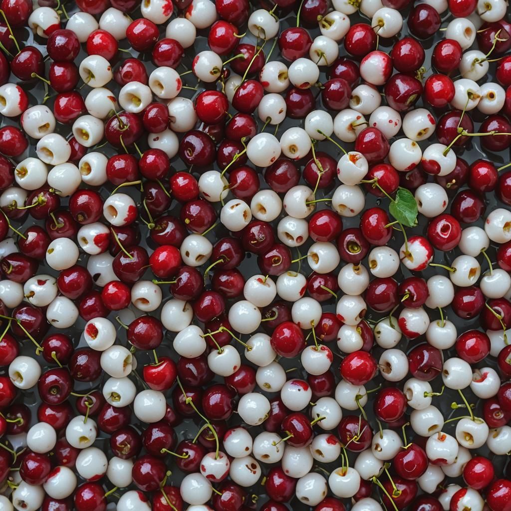 Red Cherry Between White Teeth, Macro Photography