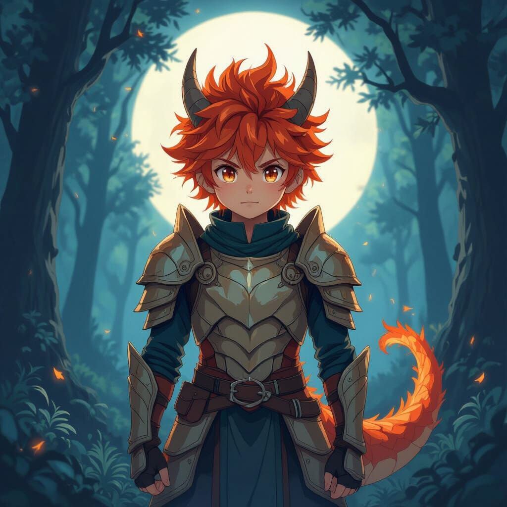 Anime Dragon Boy in Mystical Forest, Digital Art