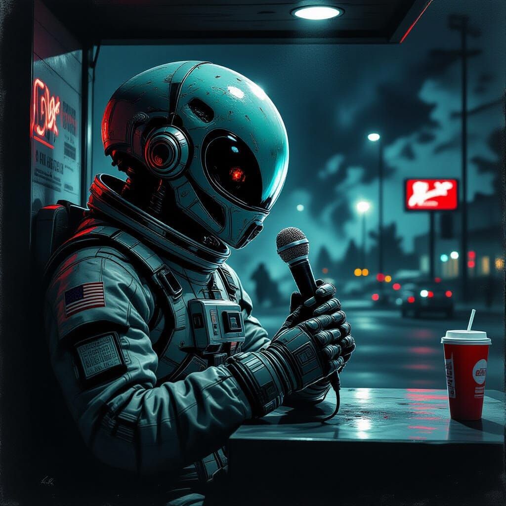 Alien Orders at Drive-Thru in Cosmic Horror Style