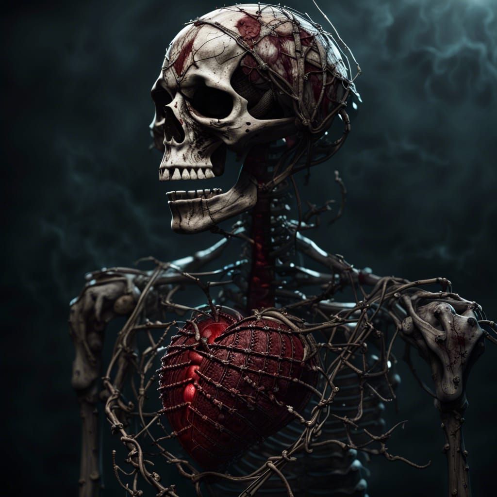 Undead Skeleton with Bloated Heart: Dark Fantasy Art