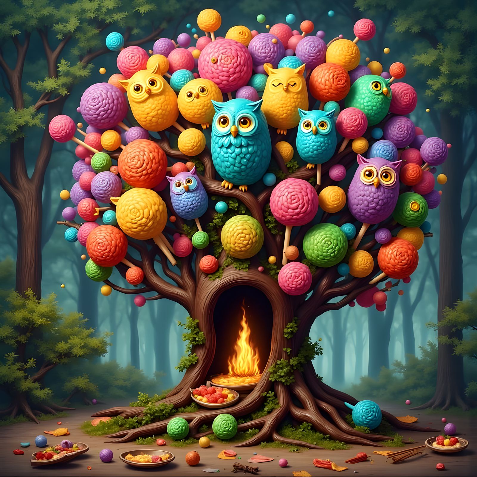 A Colorful Lollipop Tree in Impressive Forest Scene