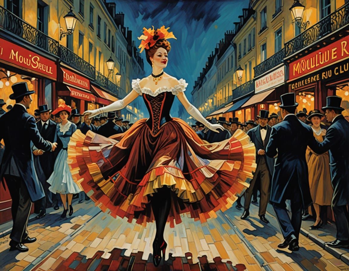 La Goulue in Energetic Can-Can Performance, Inspired by Toul...