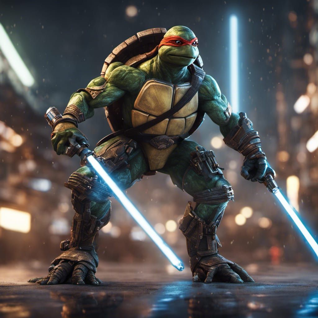 Futuristic Ninja Turtle with Lightsaber in Sci-Fi Style
