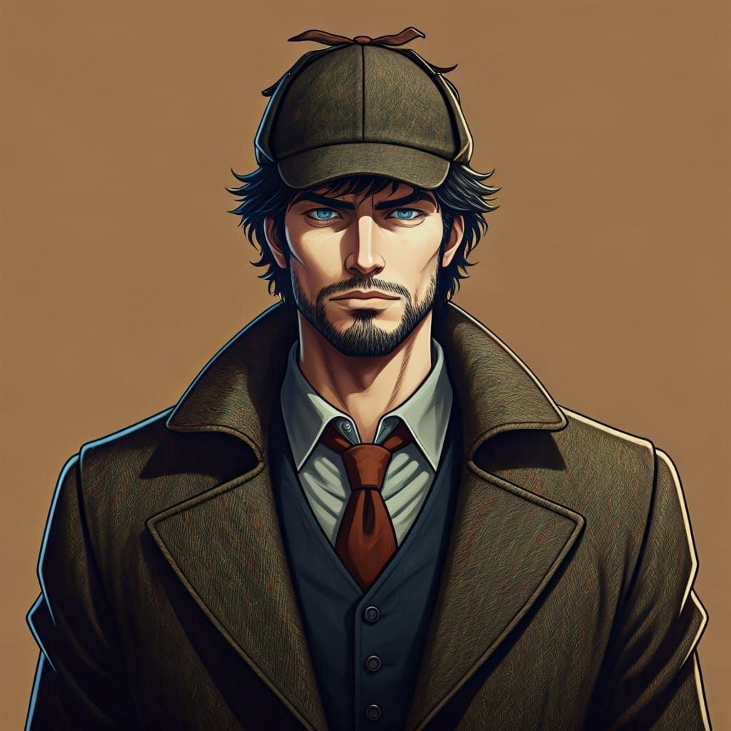 Athletic Man with Piercing Gaze in Anime Style