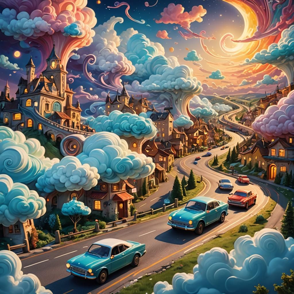 Vibrant Fantasy Cars on a Winding Road