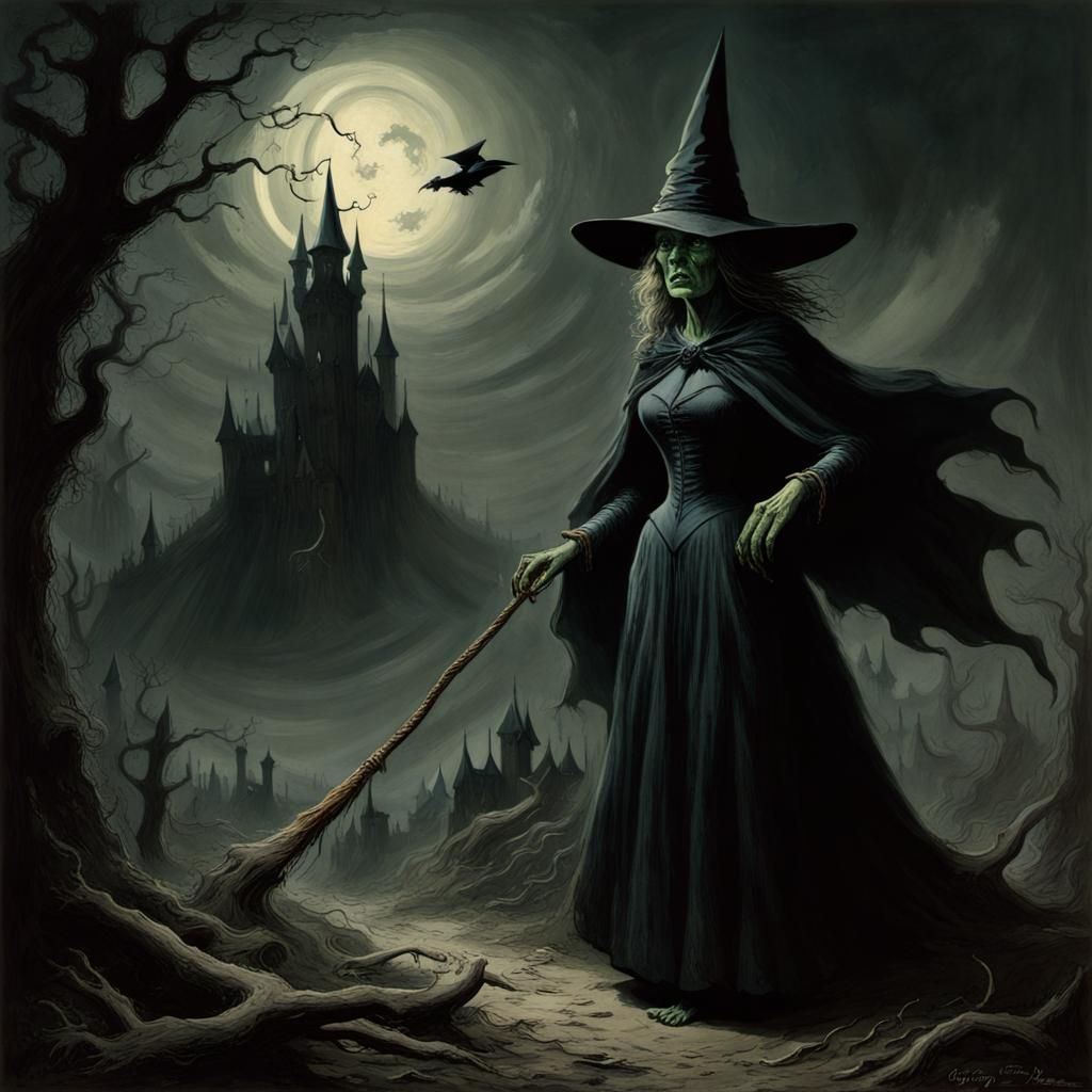 Terrifying Witch in Horror Illustration Style