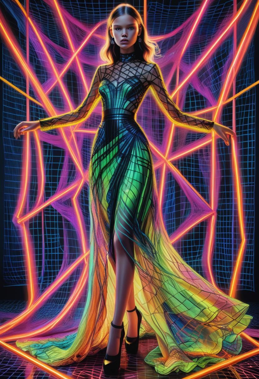 Neon-Lit Fashion: Silk and Chiffon Dress